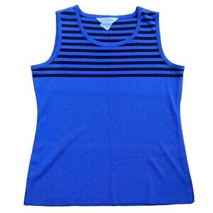 Exclusively Misook Knit Tank Top Blue Black Stripes Scoop Neck Womens Size Small